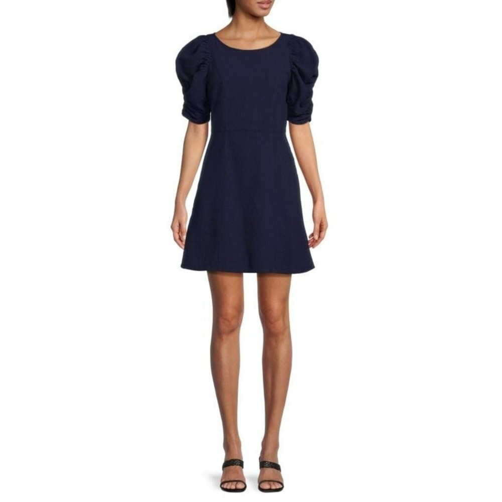 BOYISH Womens‎ Bowie Mini Fit and Flare Dress in NAVY Short Puff Sleeves SZ XS